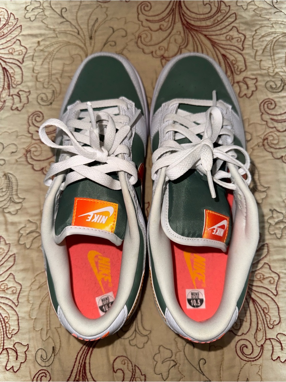 Nike Men’s Low-Top Sneakers - Green/White with Orange Accents